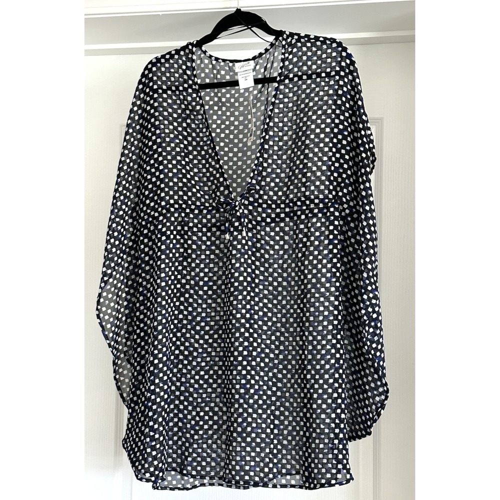 Jaclyn Smith Size Medium Women's Swim Coverup Black, Blue and White Print Sheer